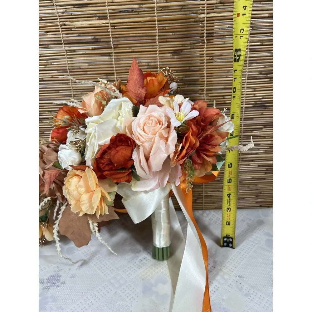 Wedding Bridal Floral Bouquet Real Touch Silk Orange Terracotta Flower 11
